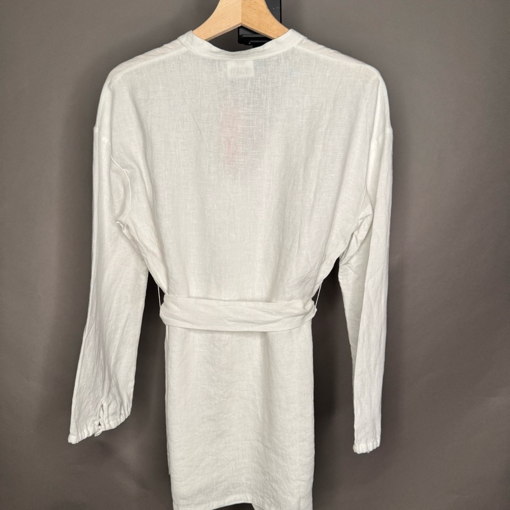 CULTIVER 100% Linen Cristi Long Sleeve Tunic Button Down Shirt w/ Belt White XS - Picture 9 of 15